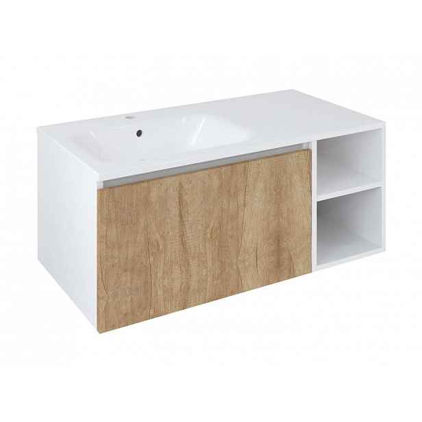 Sapho Lorea - Umyvadlová skříňka 100x46x52 cm, 1x zásuvka, levá, dub alabama/matná bílá LE070-2231-L-12