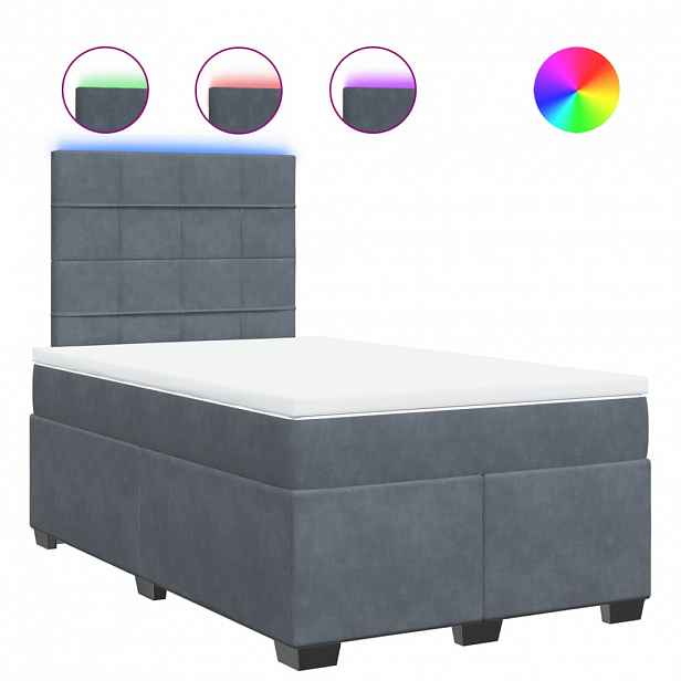 vidaXL Box spring postel s matrací tmavě šedý 120x190 cm samet