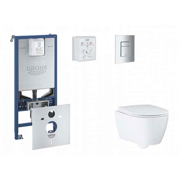 Grohe Rapid SLX - Set předstěnové instalace, klozetu, sedátka SoftClose a tlačítka Skate Cosmopolitan, matný chrom SANI11BB2111