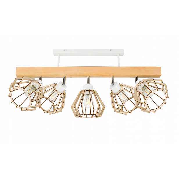 Dřevěná stropní lampa Lustr Stropní Svítidlo Loft Bílá na 5x Klosz E27