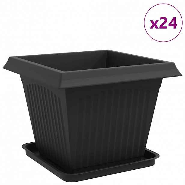 vidaXL Květináče 24 ks Černá Plast