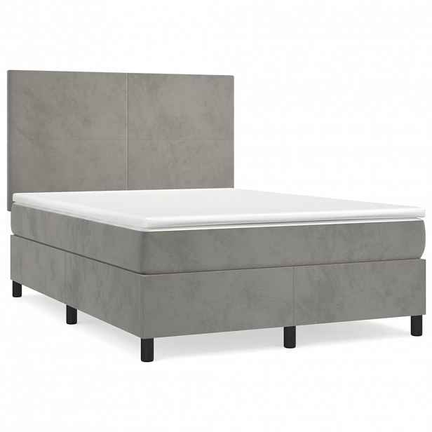 vidaXL Box spring postel s matrací světle šedá 140x190 cm samet