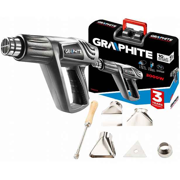 Horkovzdušná Pistole s regulací v kufru se sadou škrabek 2000W Graphite