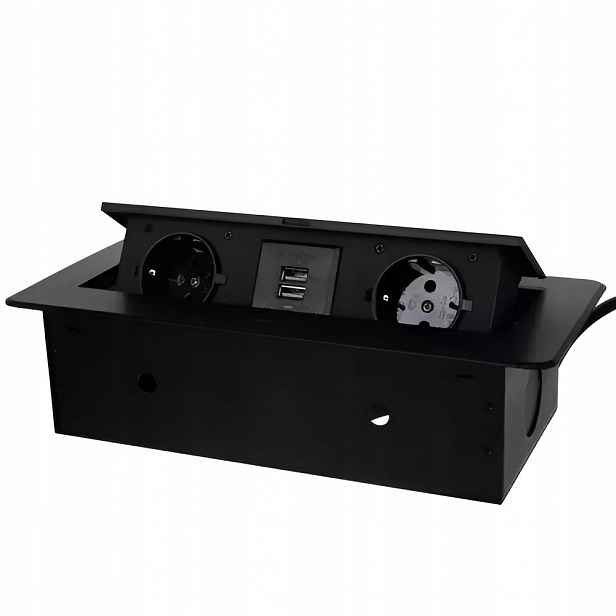 Izoxis 21446 Zásuvka výklopná 2x zásuvka, 2x Usb, 1,9 m černá