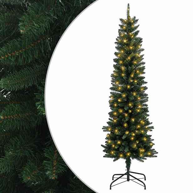 vidaXL Umělý štíhlý vánoční strom 150 cm 150 LED Teplá bílá PE a PVC