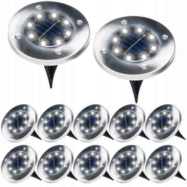 Zahradní solární Led lampy, ocelové, zapichovací, 12 ks, 11,5 cm