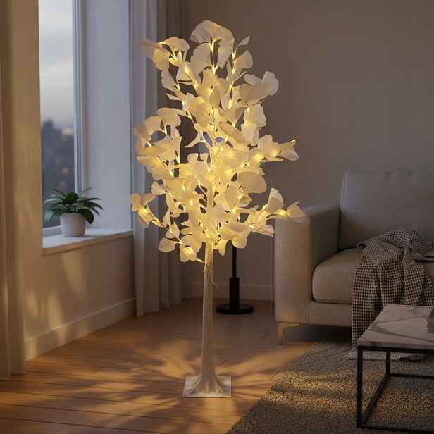 Vánoční stromek Dekorativní svítící Led Bříza 150 cm Lampičky Bílé Teplé