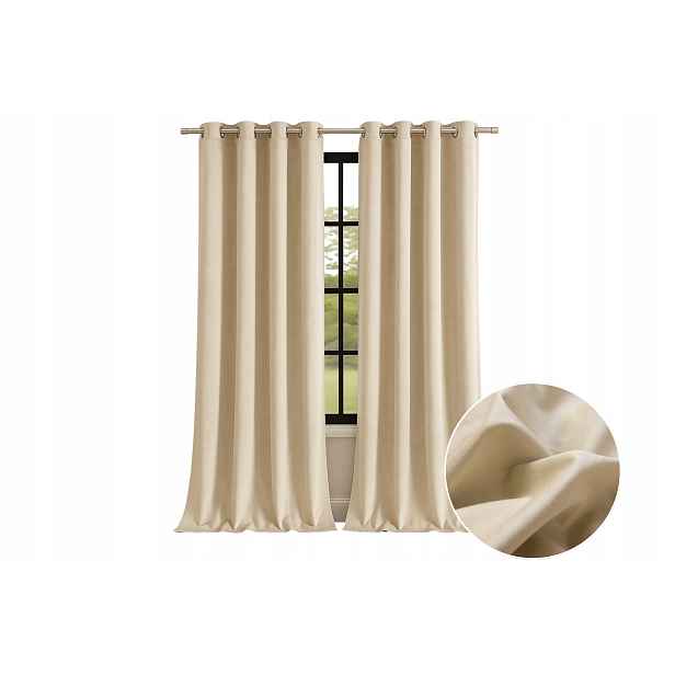 2x Krémová sametová Závěs 140x250cm elegantní S Béžovými Okrytkami