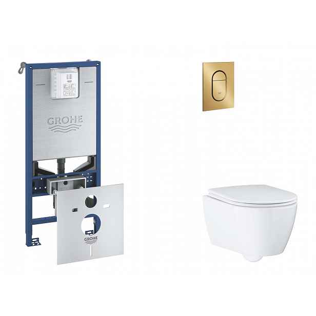 Grohe Rapid SLX - Set předstěnové instalace, klozetu, sedátka SoftClose a tlačítka Arena Cosmopolitan S, kartáčovaný Cool Sunrise SANI11BB4119