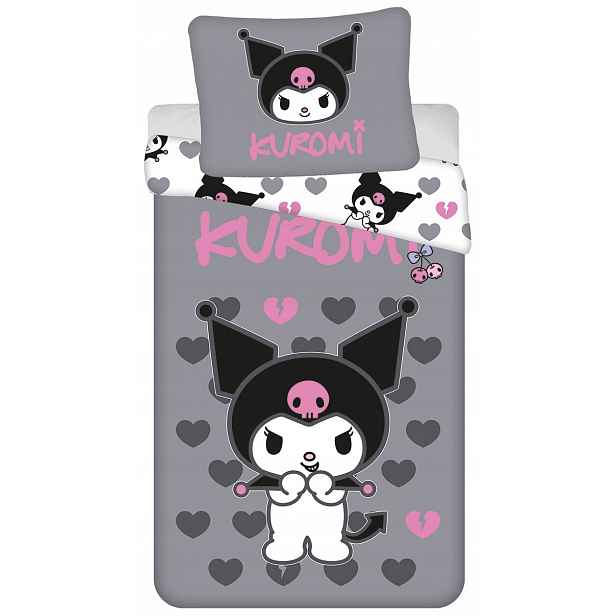 Oboustranné Povlečení Kuromi Originál Sanrio Bavlna Šedá Povlečení 140x200