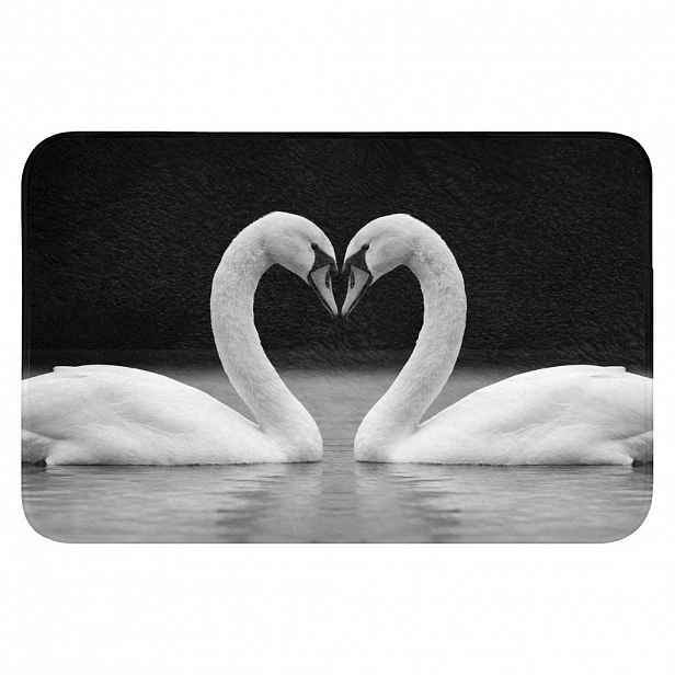 OnlyWow KOUPELNOVÁ PŘEDLOŽKA Labutě - srdce - černá - bílá 60x40 cm