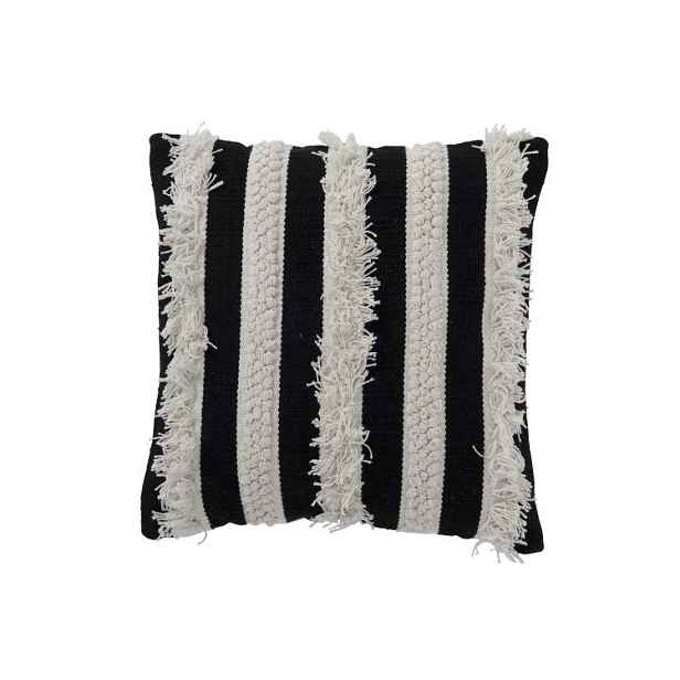 Černo-bílý pruhovaný polštář s třásněmi Monochrome - 45*45 cm J-Line by Jolipa