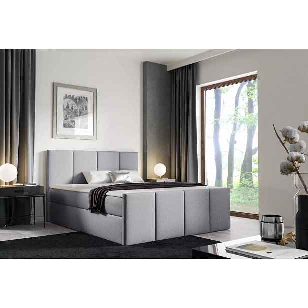 Postel s matrací a roštem LOLA - 200x220, světle šedá 2 + topper ZDARMA