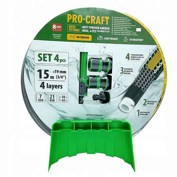 Černo-žlutá zahradní hadicí Procraft PR-4KAT1915F 4-vrstvá, 3/4" 15 m
