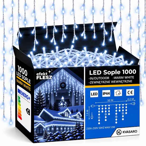 Rampouchy 1000 Led Záclona Venkovní Osvětlení IP44 Bílá Studená Studený Flash 50 M