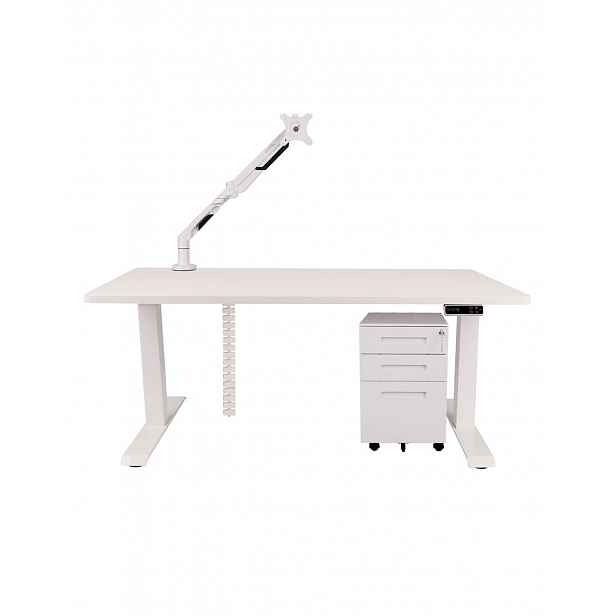Set: psací stůl Alto 101 White + držák na monitor + kryt na kabely + kontejner