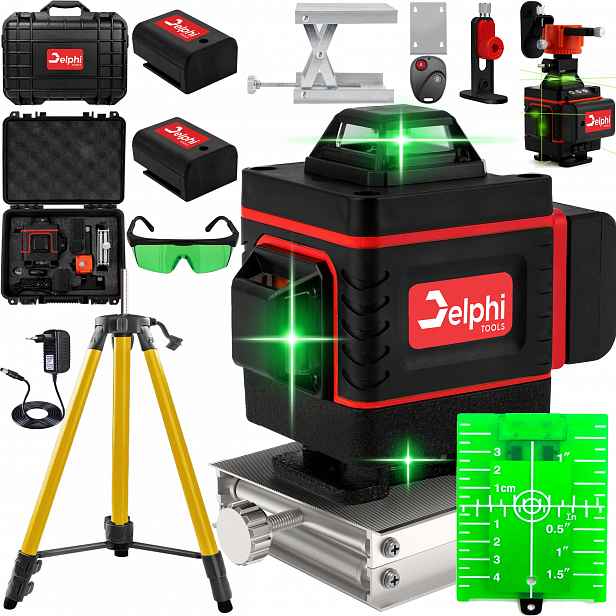 Křížový Laser Laserová vodováha 16 linek Stativ 115 cm 4D Zelená 2xAKU