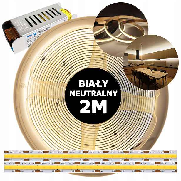 Pásek Led Cob kontinuální neonová linka s napájecím zdrojem neutrální bílá 12V 2M