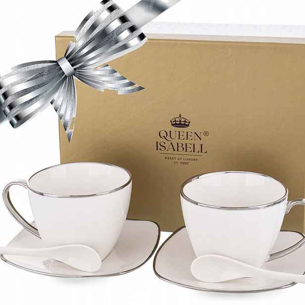 sada 2 šálků talířků a lžiček porcelánový set na čajovou kávu