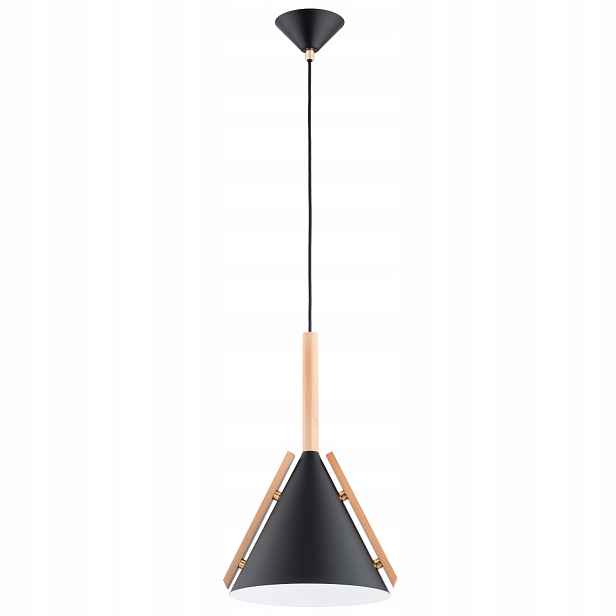 Závěsná lampa Alfa Fortel kužel černá-dřevěná 1xE27 IP20 90 cm