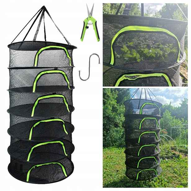 Sušička Síťka Na Sušení Hub Bylin 60 CM 6 Polic Skládací Závěsná