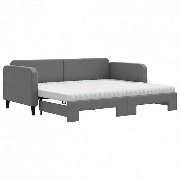 vidaXL Válenda s přistýlkou a matracemi tmavě šedá 90 x 200 cm textil