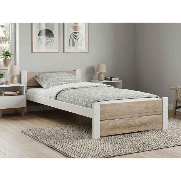 Postel IKAROS DOUBLE 80 x 200 cm, bílá/dub sonoma Rošt: S lamelovým roštem, Matrace: Matrace Sommera 18 cm