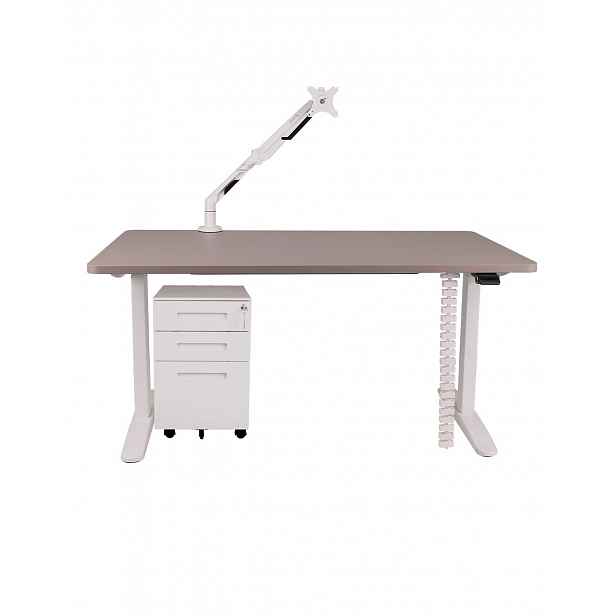 Sestava: stůl Alto 102 White + držák na monitor + kryt na kabely + kontejner