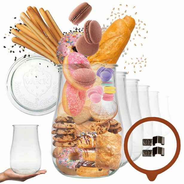 Sklenice Weck 1,75 l 1750 ml Tulip žáruvzdorné spony víko gumička 6 Ks zavařovací sklenice