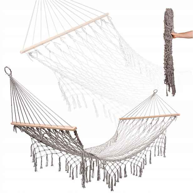Zahradní houpací síť boho síť lehátko závěsná makramé 200 cm Šedá