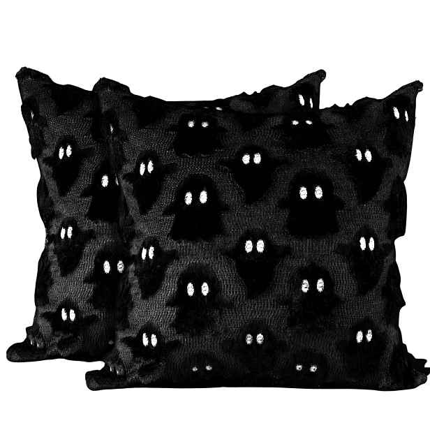 Halloweenské Povlaky 45X45 CM 2 Ks Plyšové Duchy Černé Na Polštáře