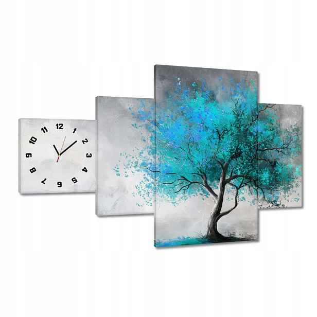 Hodiny 130x80 Modrý strom Moderní umění