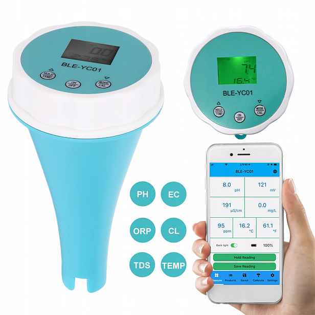 Měřič Ph/ec/tds/orp/teploty/chlóru Tester Vody Akvária Bazénu Bluetooth