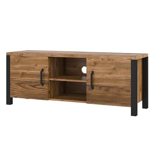 MASSENO TV STOLEK OLIVIERO, 147x43x57 cm s 2 dvířky, hnědý
