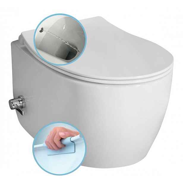 Sapho Isvea - Závěsné WC SENTIMENTI s ventilem a bidetovou sprškou, Rimless, bílá 10ARS1010