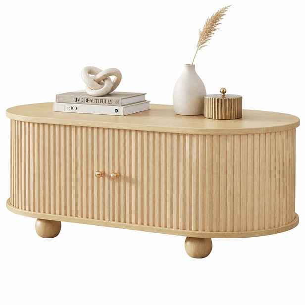 CHICFURN KONFERENČNÍ STOLEK 100 × 50 × 40 cm v dekoru dřeva s úložným prostorem a posuvnými dvířky z MDF