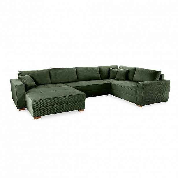luma-home SEDACÍ SOUPRAVA, spací funkce, úložný prostor pod postelí, pružinová matrace, tvar písmene U, 379 × 227 × 86 cm (Š×H×V), zelený kord / 15199
