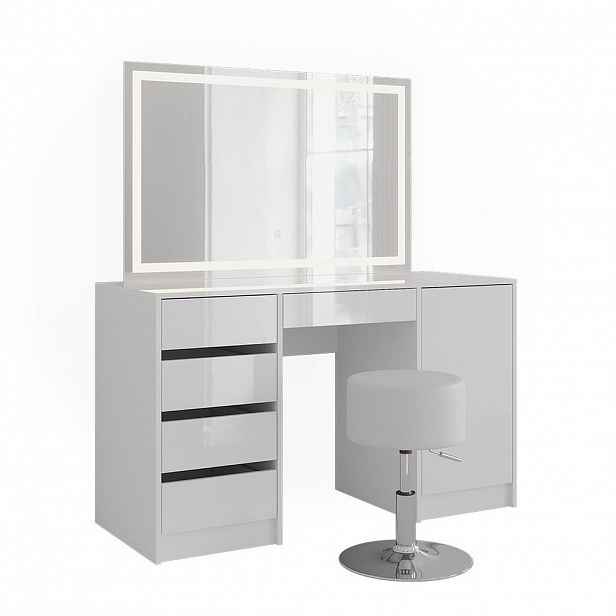 Vicco TOALETNÍ STOLEK Sherry Bílá/bílý vysoký lesk 128.2 cm s LED zrcadlem a taburetem