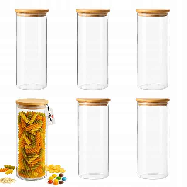 6 x skleněná nádoba na sypké produkty 1000 ml zavařovací sklenice na těstoviny 20 cm