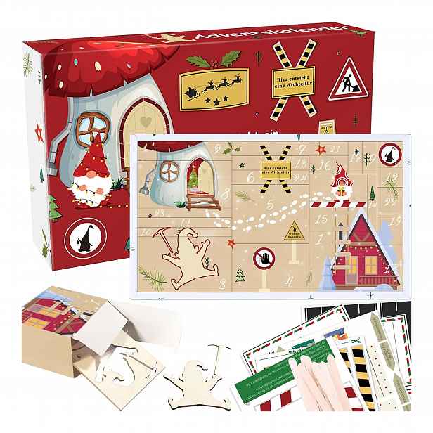 Adventní kalendář pro děti s dveřmi gnóma 24 dní, vánoční dekorace