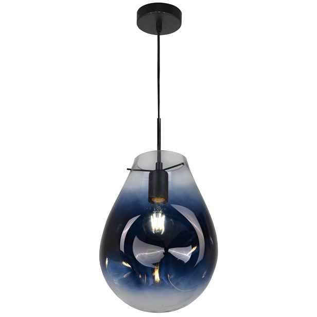 Závěsná lampa černá skleněná modrá stínidlo do obývacího pokoje moderní Polux