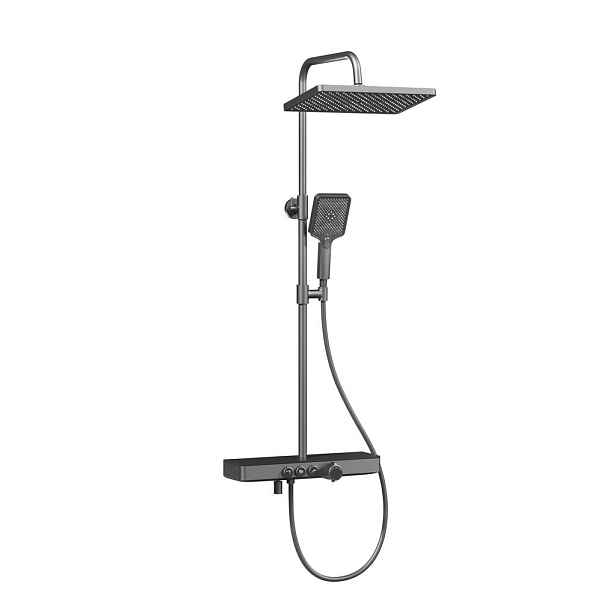 EMKE SPRCHOVÝ SET S HORNÍ SPRCHOU se třemi režimy výtoku vody, termostat s policí, antracit, 114,6/45/48 cm