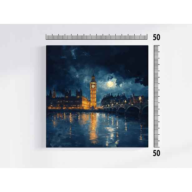 Obraz Na Plátně Canvas Město Londýn Tamiza Big Ben Noc Měsíc 50x50