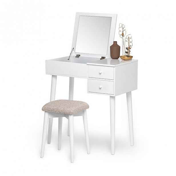 Bílý toaletní stolek se zrcadlem, šperkovnicí a 2 šuplíky Chez Ro Beauty