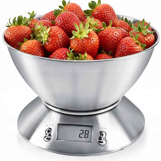 Elektronická kuchyňská váha na potraviny s miskou a minutkou, teploměr 5 kg, 2,2 l
