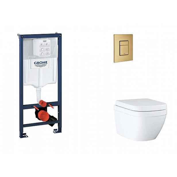 Grohe Rapid SL - Set předstěnové instalace, klozetu, sedátka SoftClose a tlačítka Skate Cosmopolitan, Triple Vortex, kartáčovaný Cool Sunrise SANI11BB