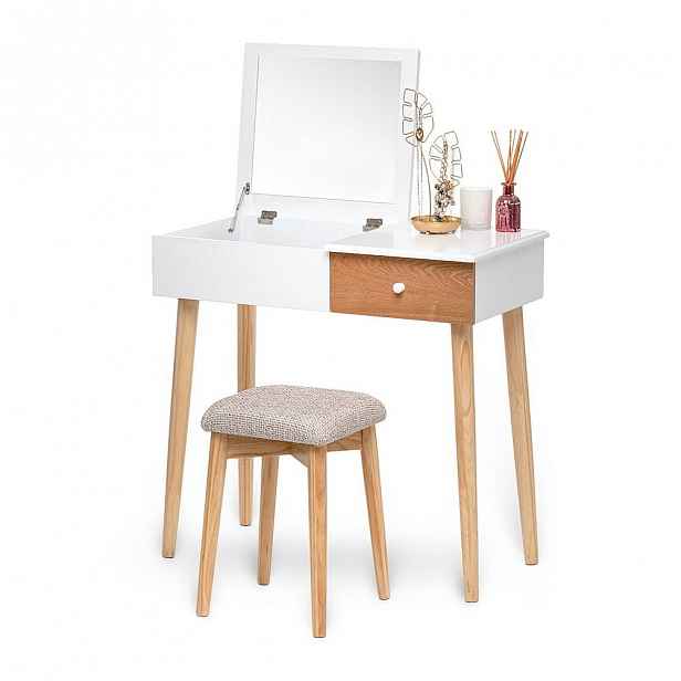 Bílý toaletní stolek se zrcadlem, šperkovnicí a stoličkou Chez Ro Beauty