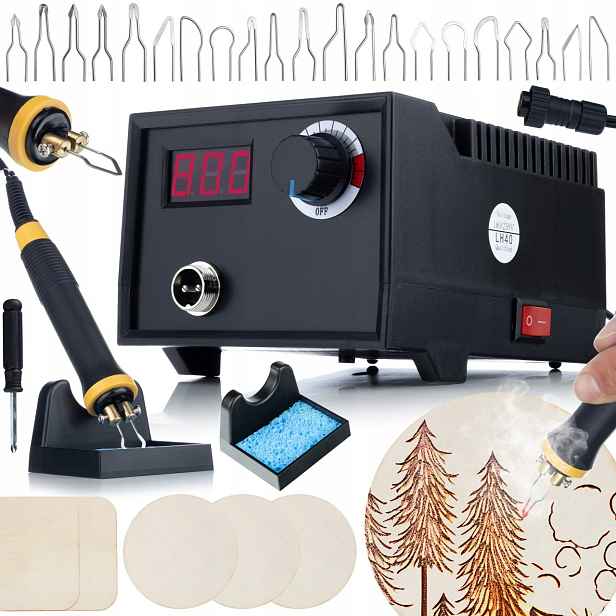 Sada Pyrografových Vypalovaček 60 W S Displejem Pro 20 Hrotů Na Dřevo Rosfix
