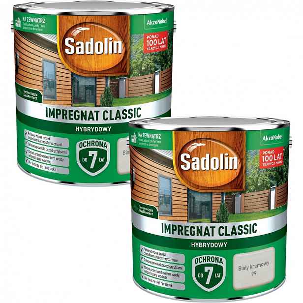 Set Sadolin Classic 2x2,5 Hybridní Impregnat Na Dřevo Bílý Krémový 5L