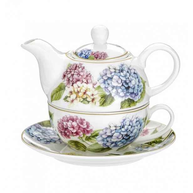 Tea for One – Sada šálek podšálek s konvičkou hortenzie pastelové